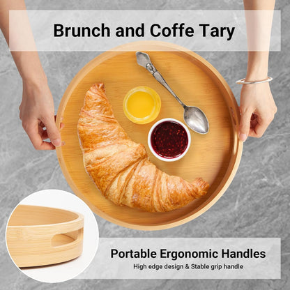 12in Bamboo Lazy Susan Organizer for Countertop and Cabinet with Large and Stable Chassis,Round Rotating Bamboo Tray for Station Organizer,for Kitchen Bathroom Laundry Room (12in)