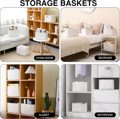 Storage Baskets for Organizing, Woven Basket for Storage, Storage Baskets Bin for Shelves, Cotton Rope Basket with Handles, 12.5"Lx9.1"Wx7.9"H, (4 Packs) Off White