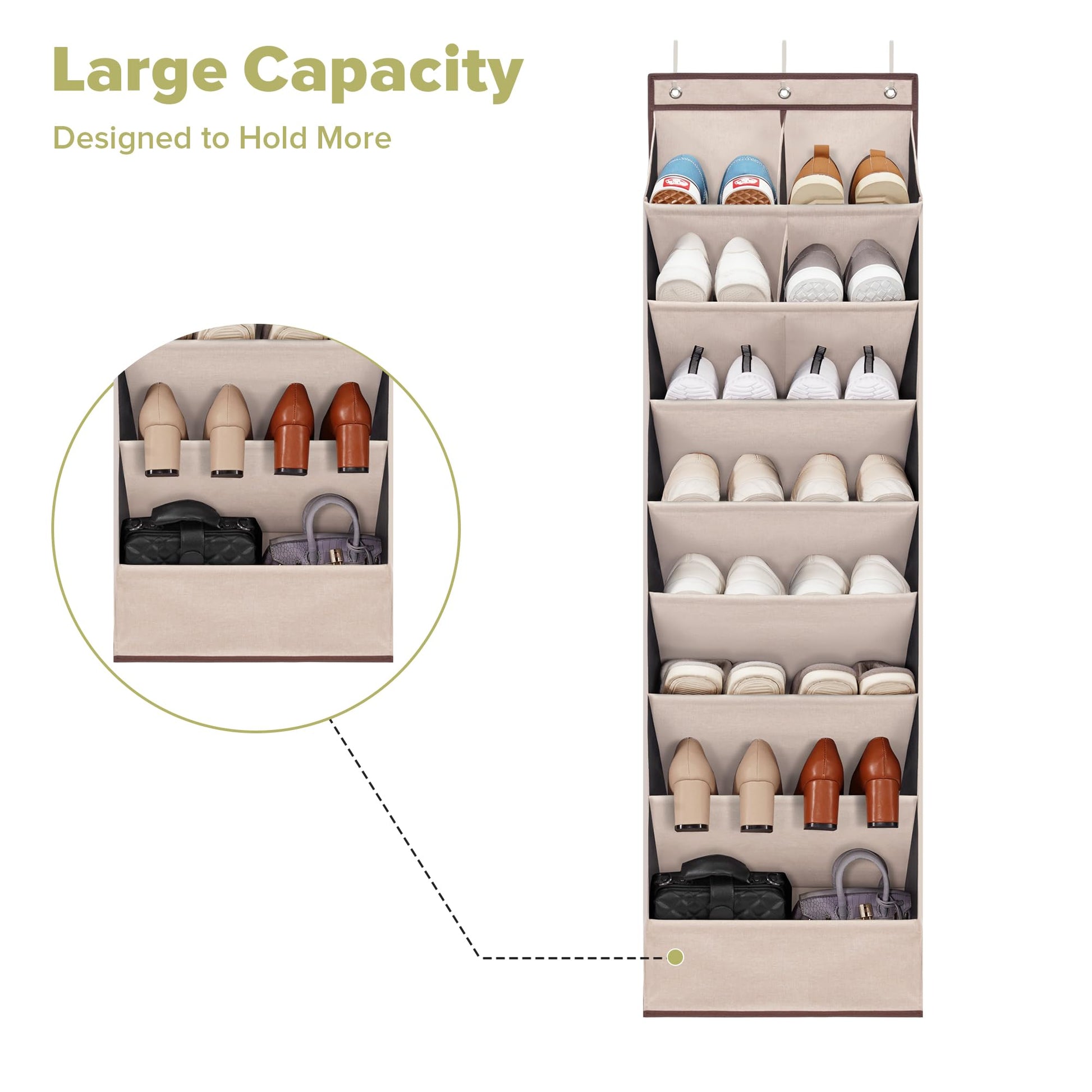 6 Pack Shoe Organizer with 6 Extra Large Pockets and 4 Large Pocket, Over the Door Sturdy Closet