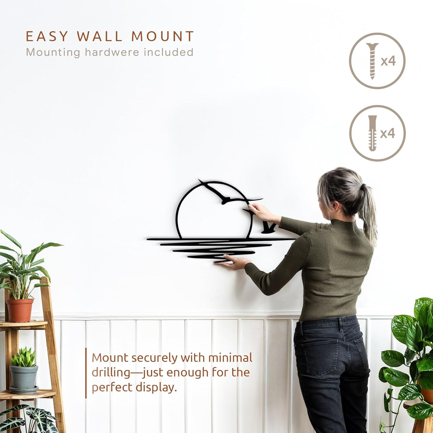 Wita Home Sunset with Seagulls Metal Wall Mounted Art, Handcrafted Metal Home Decor with Static Powder Coating, Eye-Catching Addition to Living Room Decor, Modern Beach Decor for Indoor and Outdoor Spaces, Perfect Housewarming Gift (24 x 12 inches)