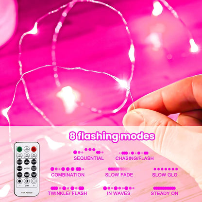 HXWEIYE 300LED Pink Fairy Curtain Hanging Lights with Remote 8 Modes Timer for Bedroom, 9.8x9.8Ft USB Plug in Christmas Fairy String Lights for Outdoor, Weddings, Party, Garden, Wall, Decorations