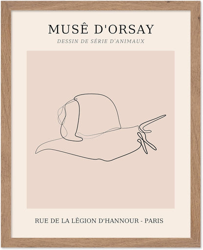 Poster Master Vintage Poster - Retro One Line Snail Drawing Print - Snail Line Art - Minimal Gift for Men, Women, Animal Lover - Abstract Wall Decor for Home, Office, 16x20 Beige Framed