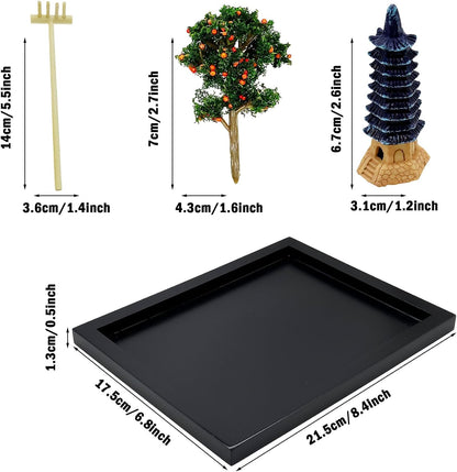 Cayway DIY Zen Garden Kit - Tabletop Zen Decor with White Sand, Model Trees, Desktop Garden for Home Office