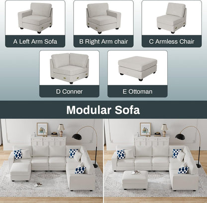 L Lengend Vansen Modular Sectional Sofa U Shaped Couch with Ottoman Modern Reversible Corner Sectional Couch for Living Room (Cream, U Shaped Sofa-2)