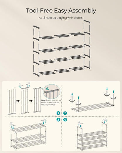 SONGMICS Shoe Rack, 4-Tier Shoe Organizer, Metal Storage Shelf, Upright or Upside Down, for 20-25