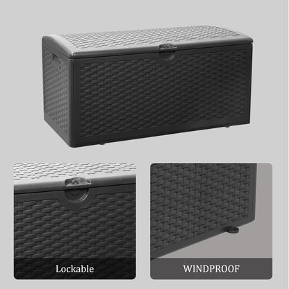 80 Gallon Plus Outdoor Storage Box Waterproof Lockable Resin Deck Box Large, Patio Storage Bin for Pool Accessories Cushion Furniture, Garden Tools, UV-Resistant Outside Delivery Black
