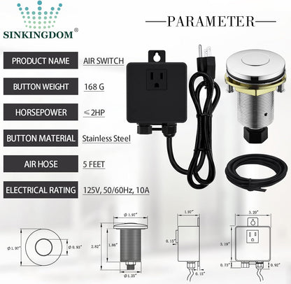 Garbage Disposal SinkTop Air Switch Kit with Stainless Steel Button,Chrome
