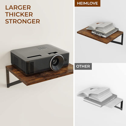 Heimlove Deep Floating Shelves for Wall, 12 Inch Deep Floating Shelves Set of 3, 16W x 12D Wood Wall Shelves, Wide Shelves with Metal Bracket for Living Room, Kitchen, Office, Bedroom - Rustic Brown