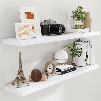 Fun Memories Floating Shelves 55 Inch Set of 2, White 55 x 9 Wall Shelves for Home Decor Storage, Rustic Wood Floating Shelf for Wall, 9 Inch Deep Shelving for Bathroom, Living Room, Kitchen