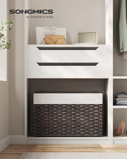 SONGMICS Storage Basket with Lid, Woven Blanket Storage Bin with Handles, Foldable, Removable