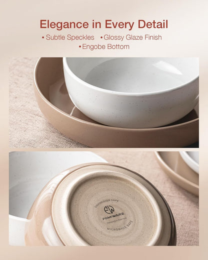 Famiware Milkyway Plates and Bowls Sets, 12 Pieces Stoneware Dinnerware Sets, Dishes Set for 4, White & Cinnamon Brown