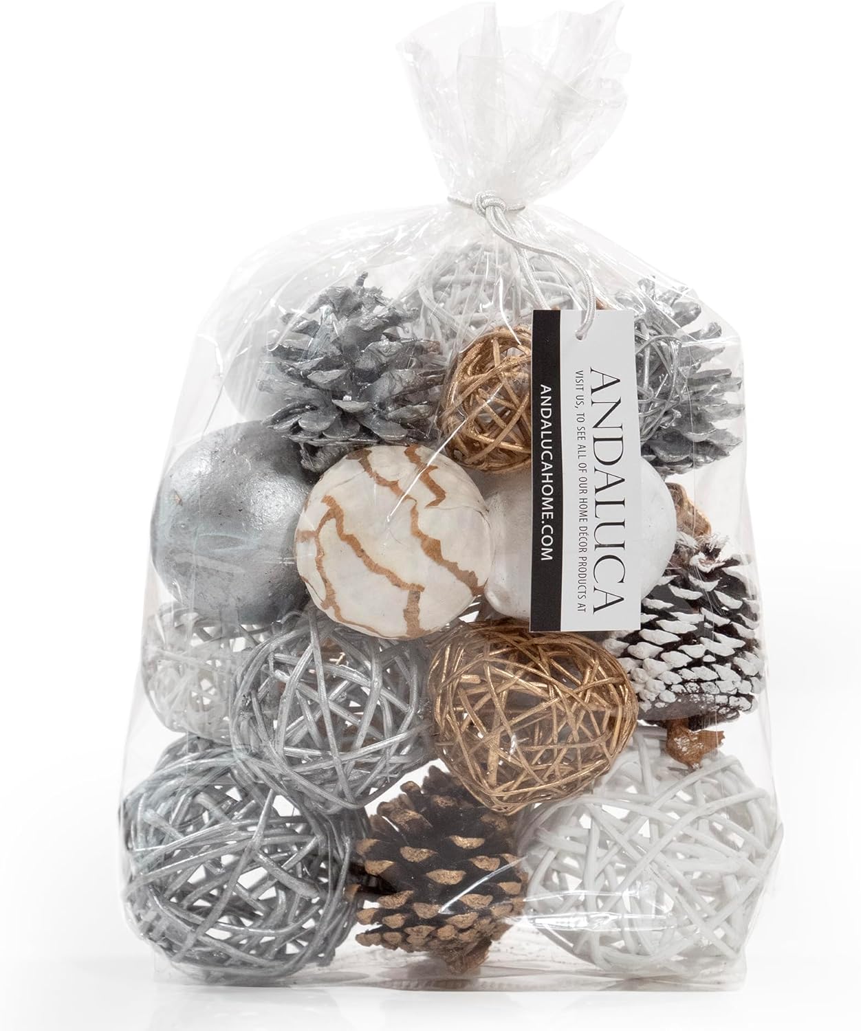 ANDALUCA Decorative Balls Bag Bowl Filler Home Decor (Silver Pinecone)