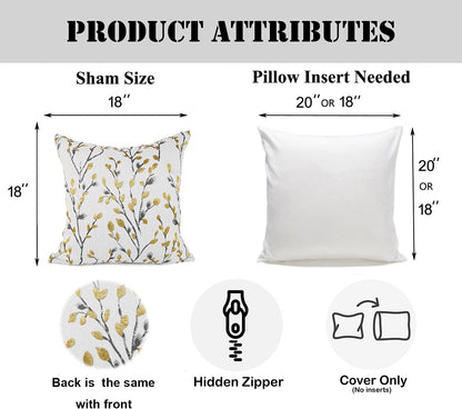 YOUR SMILE Classical Embroidery Jacquard Yellow/Gold Square Decorative Throw Pillow Case Cushion Cover 18x18 inch