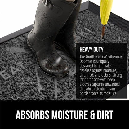 GORILLA GRIP 100% Waterproof All-Season WeatherMax Doormat 35x23, US Designed Natural Rubber, Stain and Fade Resistant, Low Profile Indoor Outdoor Door Mats, Easy Clean Patio Mat, Graphite Skiing