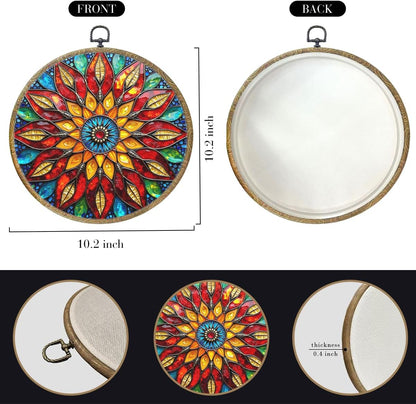 Colorful Geometric Mandala Framed Round Wall Decor Canvas Wall Art Hanging Prints Artwork for Home Office Kitchen Nursery Bedroom Living Room Porch Garden Birthday Decorations 10.2X10.2 Inch