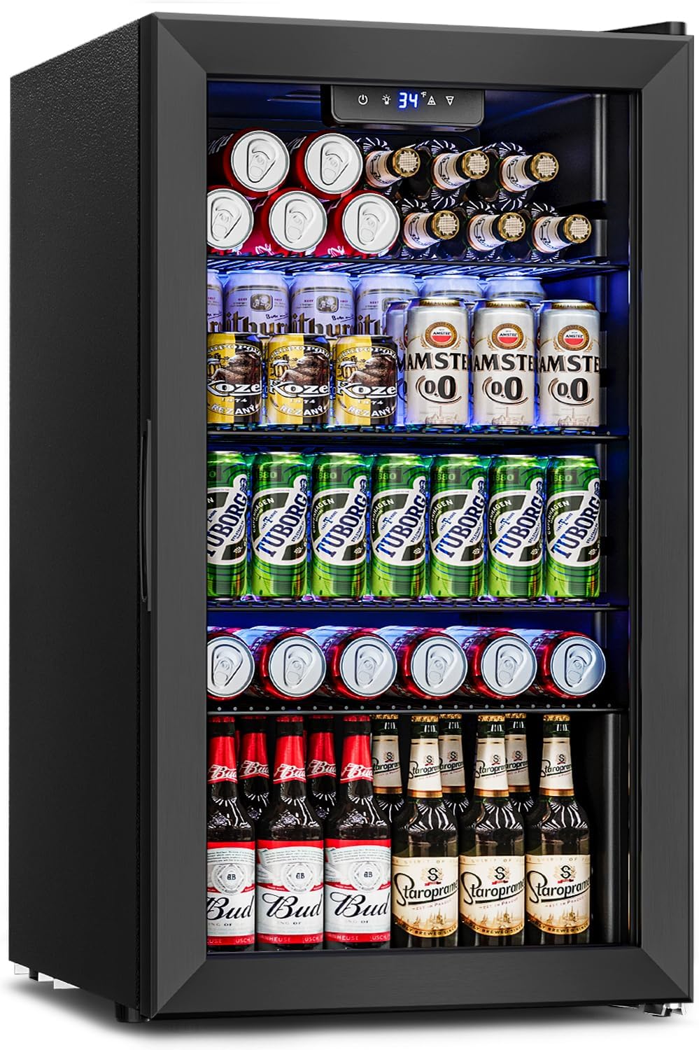 Wine Cooler Refrigerator - 26 Bottle 126 Can Mini Wine Fridge with Glass Door for Beer Soda Water Drink, Small Wine Cellar Beverage Refrigerator for Bedroom Office Home Bar Dorm, 3.2 Cu.Ft