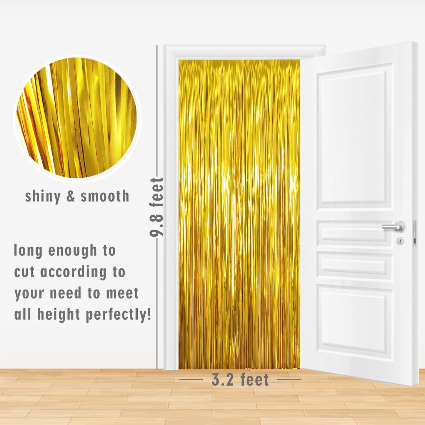 GOER 3.2 ft x 9.8 ft Metallic Tinsel Foil Fringe Curtains,Pack of 2 Party Streamer Backdrop for Birthday,Graduation Decorations and New Year Eve (Gold)