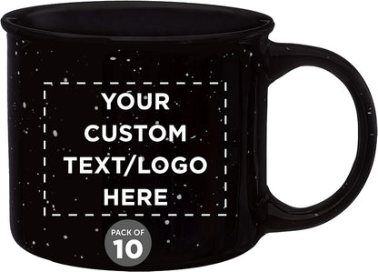 DISCOUNT PROMOS Custom Ceramic Campfire Coffee Mugs 13 oz. Set of 10, Personalized Bulk Pack - Perfect for Tea, Espresso, Cappuccino, Hot Cocoa - Black