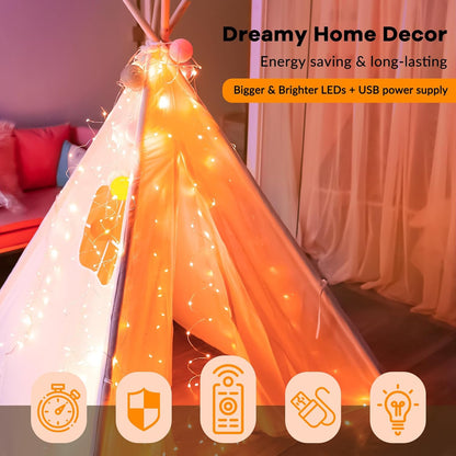 HXWEIYE 300LED Orange Fairy Curtain Lights with Remote 8 Modes Timer for Bedroom, 9.8x9.8Ft USB Plug in Christmas Fairy String Hanging Lights for Fall, Halloween, Weddings, Party, Wall, Decorations