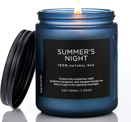 M&SENSE Summer's Night Scented Candle, All Natural Soy Wax Clean Non Toxic Manly Candle for Home
