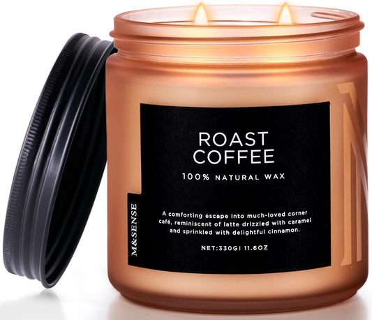 M&SENSE Coffee Candles Scented Strong, 2 Wick 11.6oz 70 Hours Burning Time Organic Natural Soy Wax
