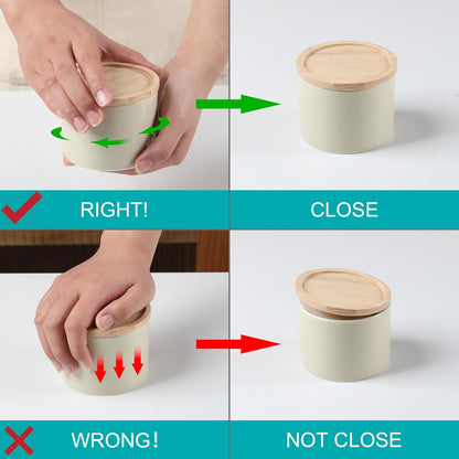 Sweejar Kitchen Canisters Ceramic Food Storage Jar, Stackable Containers with Airtight Seal Wooden Lid for Serving Ground Coffee, Tea, Sugar, Salt and More - 16 Fl Oz (Beige)