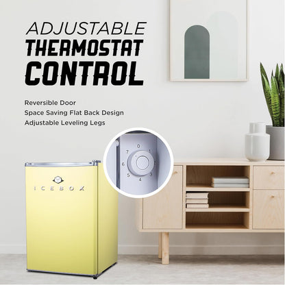 2.5 Cu. Ft. Compact Refrigerator, ENERGY STAR Certified Small Refrigerator, Single Door Mini Fridge with Freezer, R600a Refrigerant, IBCR25SUN , Sun Yellow