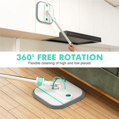 Upgraded Spin Mop and Bucket Set Self-Standing Mop Bucket Separate Dirty and Clean Water System Self Wringing 360° Rotating 90° Foldabl Mops and Buckets for Floor Cleaning (Blue, 2Pads)