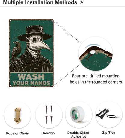 ALKB Halloween Bathroom Decor 8x12 Inch - WASH YOUR HANDS, Gothic Vintage Metal Tin Sign, Novelty Gifts for Men Women Adult