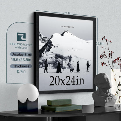 20x24 Picture Frame Set of 3, Textured Black Solid Wood Poster Frame, Wall Gallery Frame