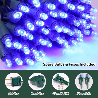 Blue Wide Angle LED Christmas Lights, 64.8 Ft 300 Count, Pack of 3 Strands 21.9 Ft 100 Lights UL Certified Commercial Grade Green Wire 5mm Holiday String Light