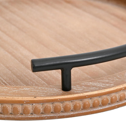 SwallowLiving Brown Wooden Beaded Serving Tray with Handle Decorative Rustic Tray for Coffee Table Farmhouse Round Tray for Kitchen, Living Room and Bedroom
