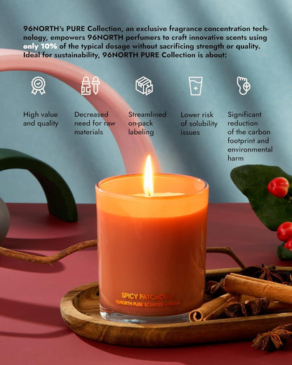 96NORTH | Spicy Patchouli Candle | 100% Soy Wax | One Wick Candle Jar | Non Toxic | Up to 35 Hours Burning Time | Aromatherapy Gift for Men and Women
