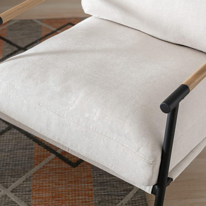 Mid-Century Accent Chair Set of 2, Soft Armchair Chenille Fabric Lounge Chair with Black Metal Legs, Upholstered Leisure Chair for Living Room Bedroom Reception Room, Beige