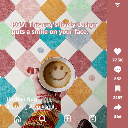 jinchan Kids Rug for Classroom 7ft Radius Corner Washable Area Rug Modern Colorful Quarter Circle Rug Soft Non-Slip Carpet for Nursery Playroom Daycare Reading Nook Living Room Confetti on Cream