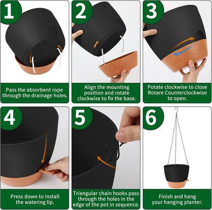 GARDIFE Hanging Planter, 10 inch Hanging planters for Indoor. Outdoor Plants, Self Watering Plant Pot, 2 Pack Large self Watering Hanging Planter, Black