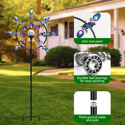 Large Solar Wind Spinner Outdoor, Metal Wind Sculpture Kinetic for Patio Garden Yard Decor, Gift for Family or Friends