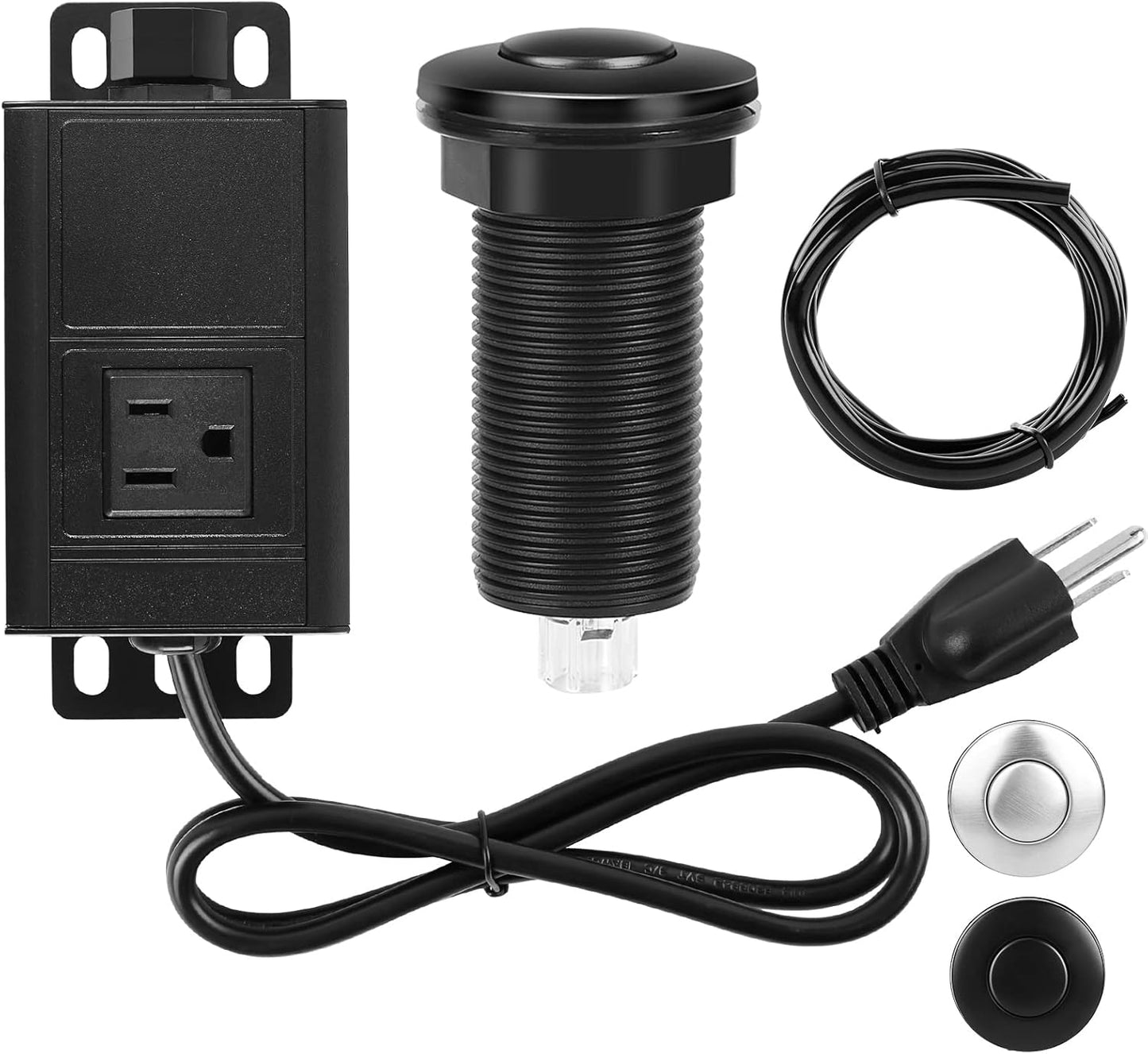 Air Switch Kit for Garbage Disposal, UL Listed Sink Top Air Switch for Food Waste Disposal, 3.58” Extra Long Air Button (Black Stainless Steel)