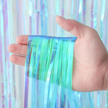 3 Pack 3.3x8.2 Feet Neon Iridescent Foil Fringe Backdrop Curtains, Tinsel Streamers Birthday Party Decorations, Fringe Backdrop for Graduation, Baby Shower, Gender Reveal, Disco Party