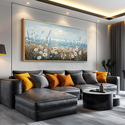 PHAOHUAXM Large Canvas Printing Artworks Mural Wall Decor For Living Room Wall Art For Bedroom Office Decor Blue Ocean Paintings Flowers Watercolour Wall Pictures Home Decor Wood Framed 30x60 In