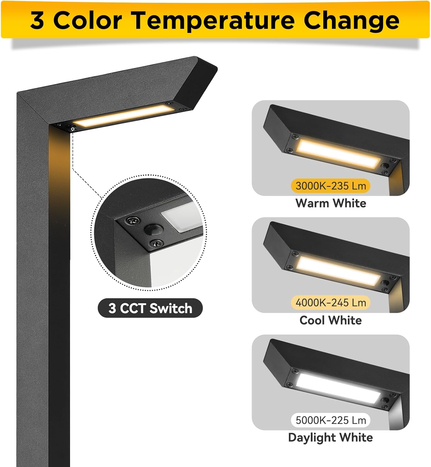 Gardencoin 3CCT LED Low Voltage Landscape Pathway Light, 12V Premium 3000K/4000K/5000K Selectable Path Lights Wired, Modern Walkway Lights Outdoor, Higher Housing with Larger Stake (19.71IN, 12pack)