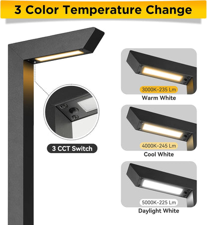 Gardencoin 3CCT LED Low Voltage Landscape Pathway Light, 12V Premium 3000K/4000K/5000K Selectable Path Lights Wired, Modern Walkway Lights Outdoor, Higher Housing with Larger Stake (19.71IN, 12pack)