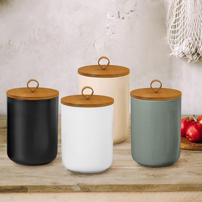 Large Ceramic Storage Jars, Modern Elegant Highly Polished Airtight Gorgeous Storage Canisters with Wooden Lid Food Storage Jar for Kitchen Spice Tea Vanilla Sugar Coffee Beans (Light grey)