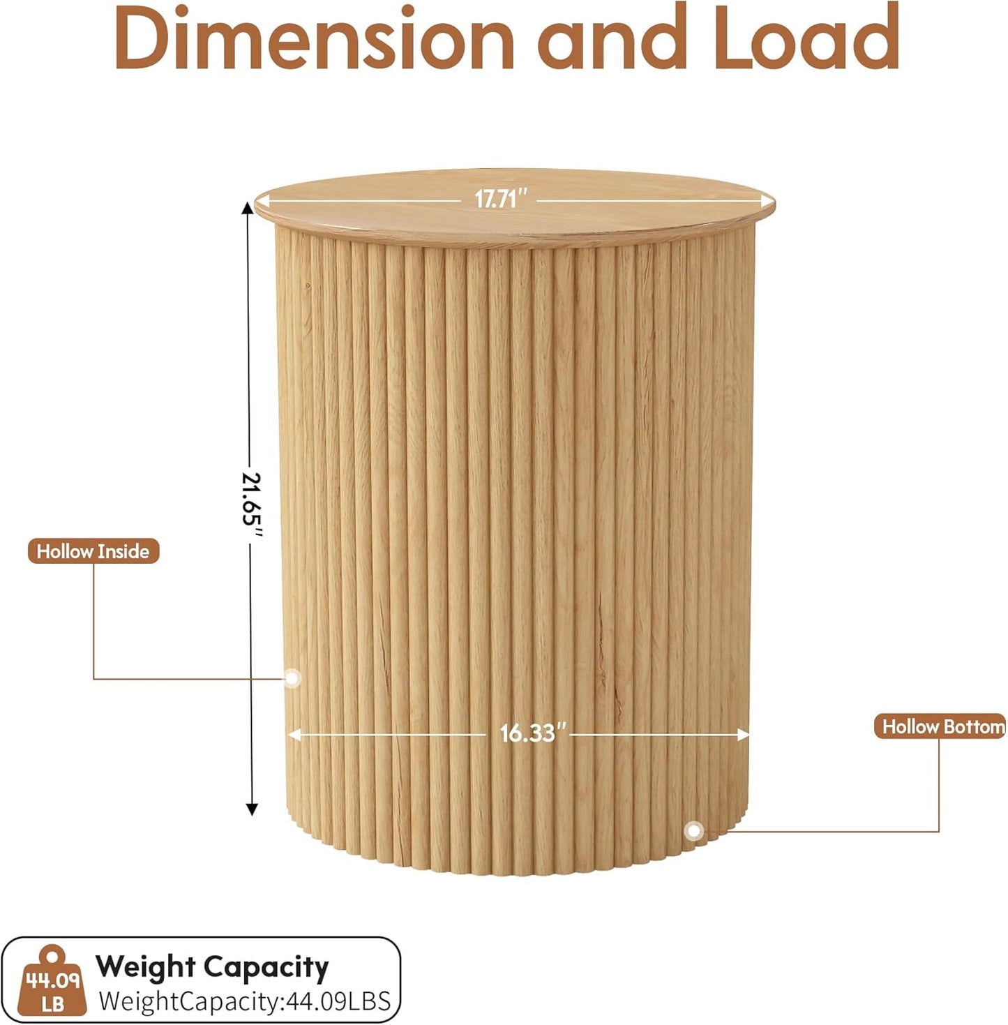 AVZEAR Fluted Round Side Table, Small End Table Modern Boho Nightstands, Circle Bedside Tables Bohemian Accent Table Wood Night Stand for Small Spaces, Living Room, Bedroom(Natural)