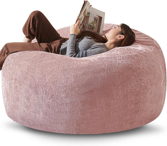 Bean Bag Chair 5Ft, Memory Foam Filled, Large Beanbag Chairs for Adults and Teens, Soft Sofa with Removable Flannel Cover, Round Couch for Living Room Bedroom College Dorm (Pink, 5FT-60×60"×24")