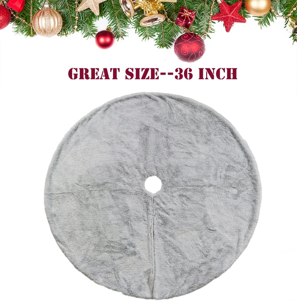 AOGU 36 Inch Faux Fur Christmas Tree Skirt Grey Shiny Plush Skirt for Merry Christmas Party Christmas Tree Decoration