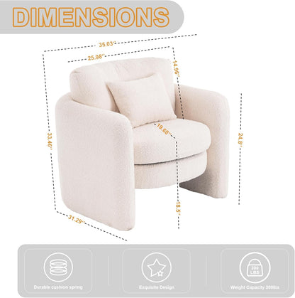 Chenille Accent Armchair Oversize Upholstered Barrel Comfy Modern Round Lounge Sofa Chair with Pillow Cozy Reading Chairs for Apartment,Office,Living Room,Dining,Makeup,Club,Beige 2SET