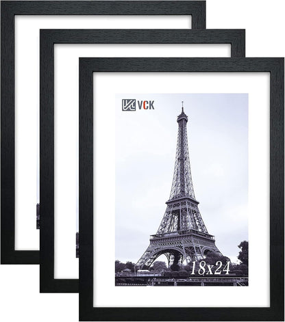VCK 18x24 Poster Frames 3 Pack Black MDF Wood and Polished Plexiglass Frame,Display Pictures in Horizontal and Vertical
