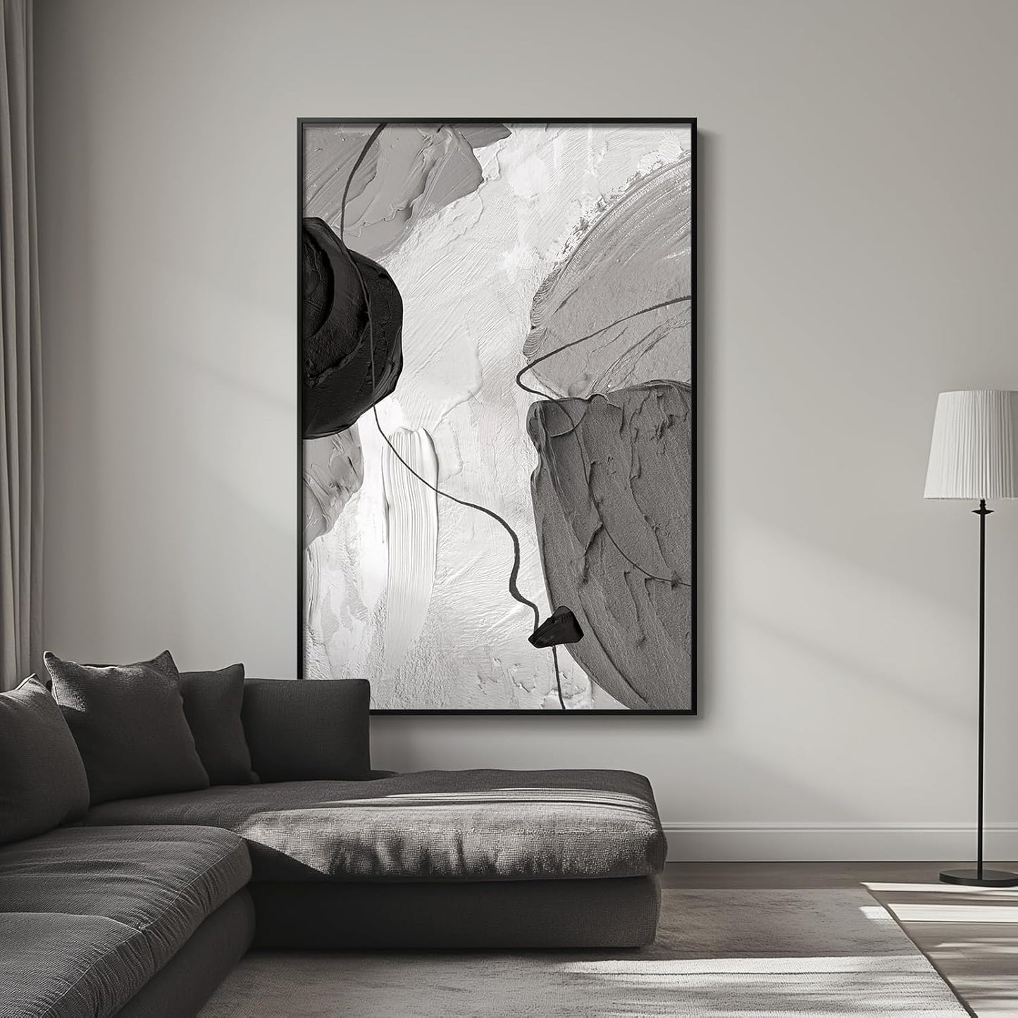 Large Framed Black and White Modern Abstract Vertical Wall Art for Living Room, Canvas Prints Paintings Artwork for Walls, Minimalist Gray Pictures for Hallway Stair Office Wall Decor 40x60 In