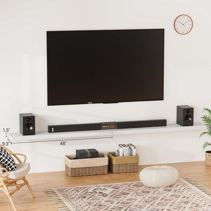 Heimlove Floating Shelves for Wall 48 Inches Long,9.3" Deep White Floating Shelf Set of 2,Wall Mounted Shelves for Bathroom Bedroom Living Room Kitchen Office,Shelf for Books Storage Room Decor